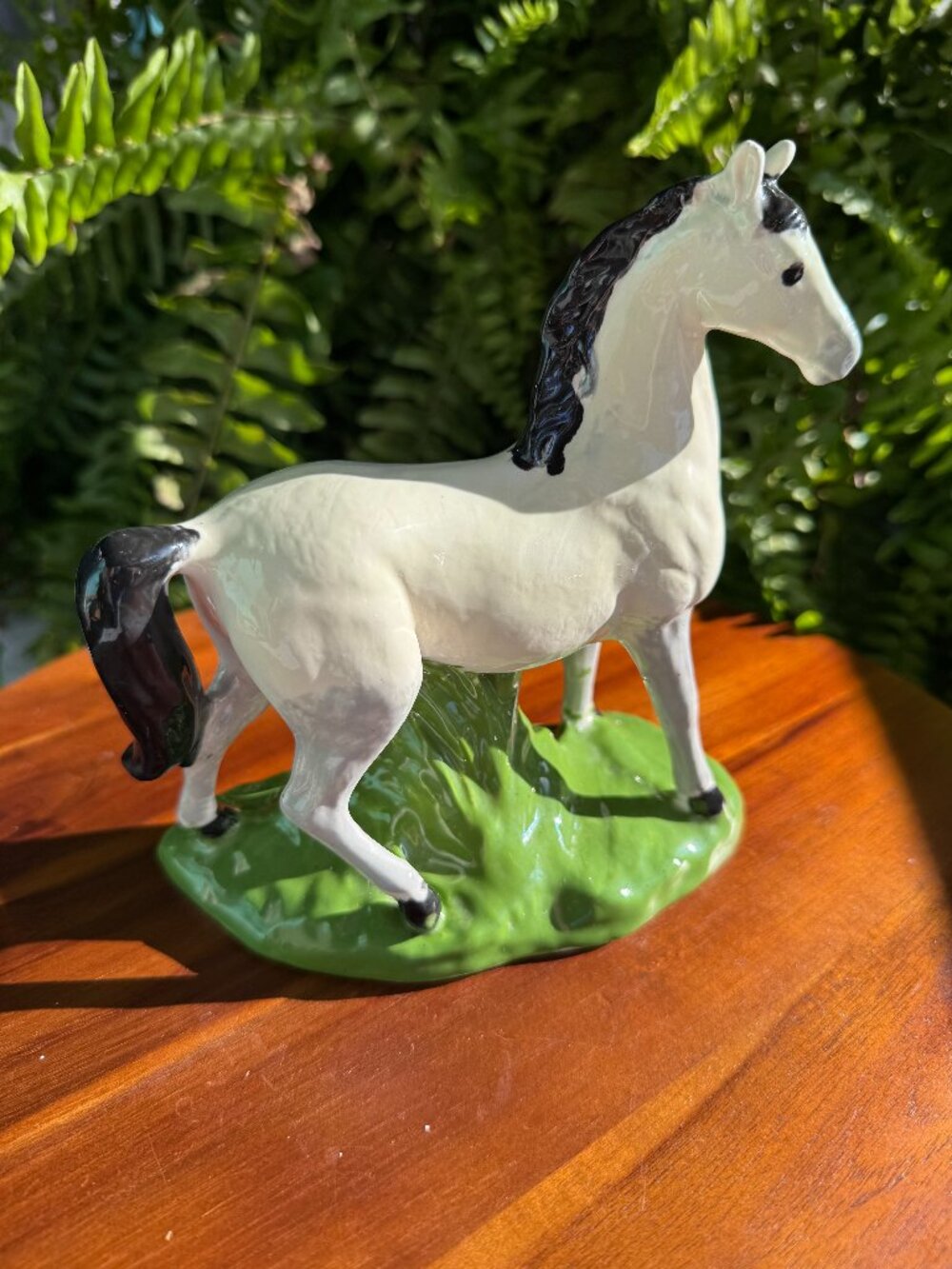 Vintage Porcelain White Horse Figurine, Hand-Painted Ceramic Stallion